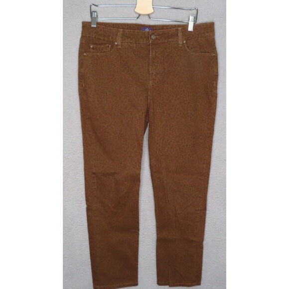NYDJ Ankle Pants 14 Brown Cheetah Print Mid Rise 5 Pockets Ankle Cotton Blend - Picture 1 of 12